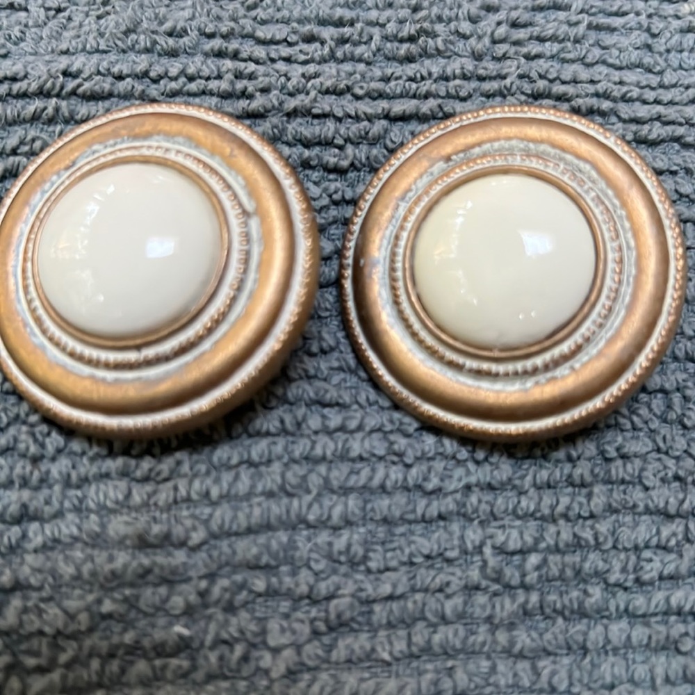 Vintage gold and cream clip earrings